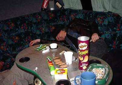 tour bus Jony  Dyke asleep 2003 Tour.JPG